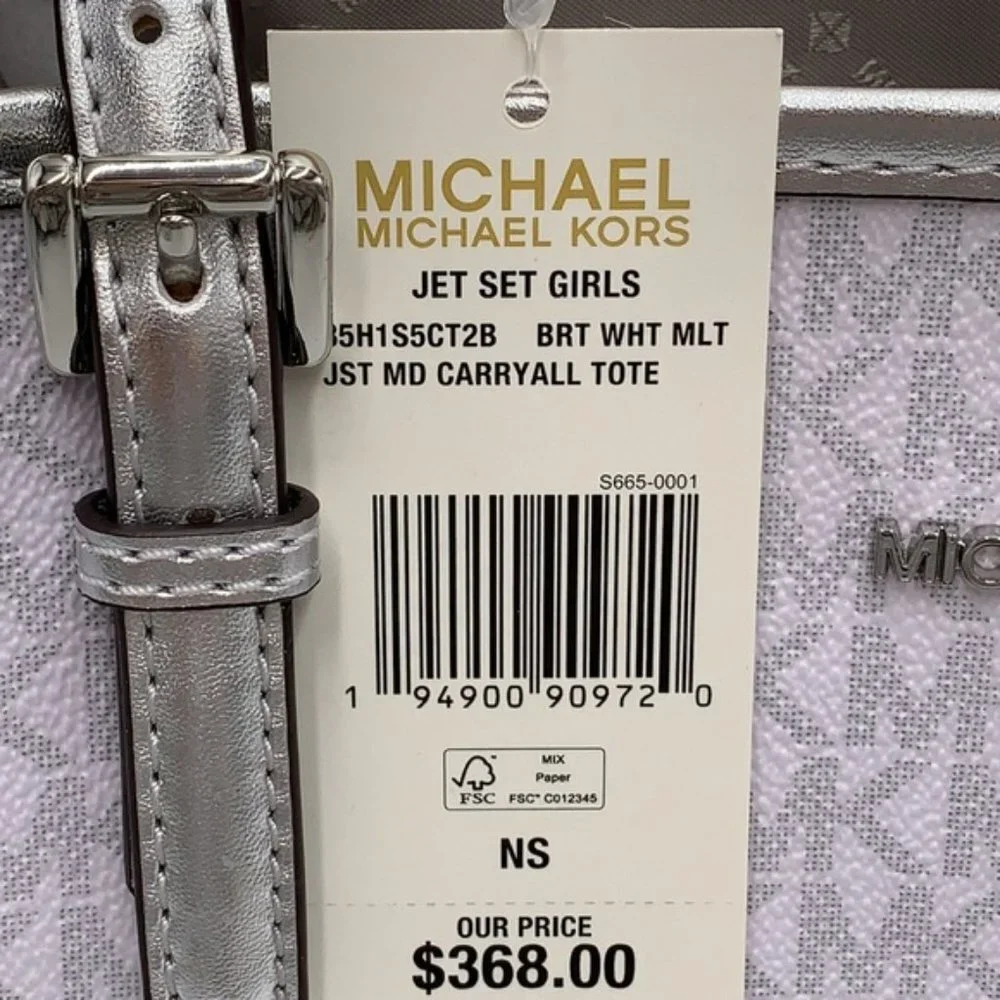 Michael Kors Signature Jet Set Girls Medium Carryall Tote Bright White Multi